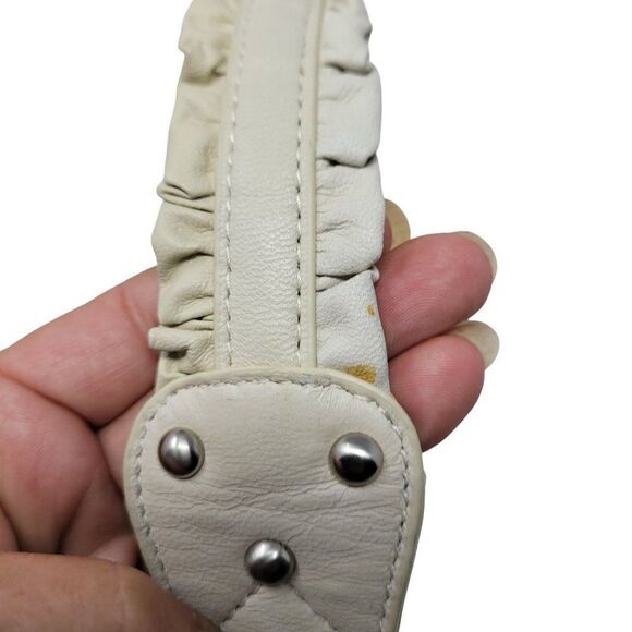 Vintage Coldwater Creek Leather Ruffle Boho Belt M Off White Ivory Cottagecore - Picture 8 of 9